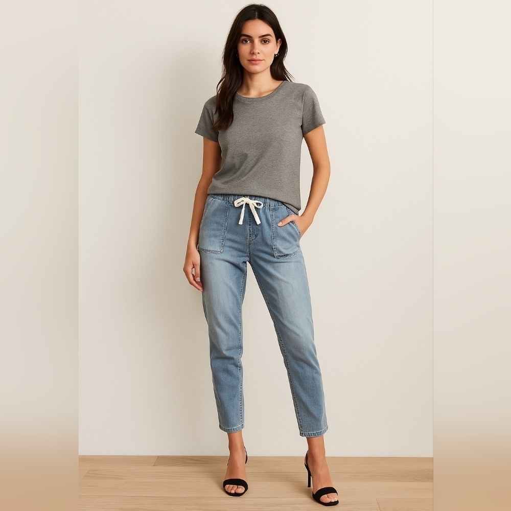 Judy Blue Light Wash Blue Boyfriend Jeans with Drawstring